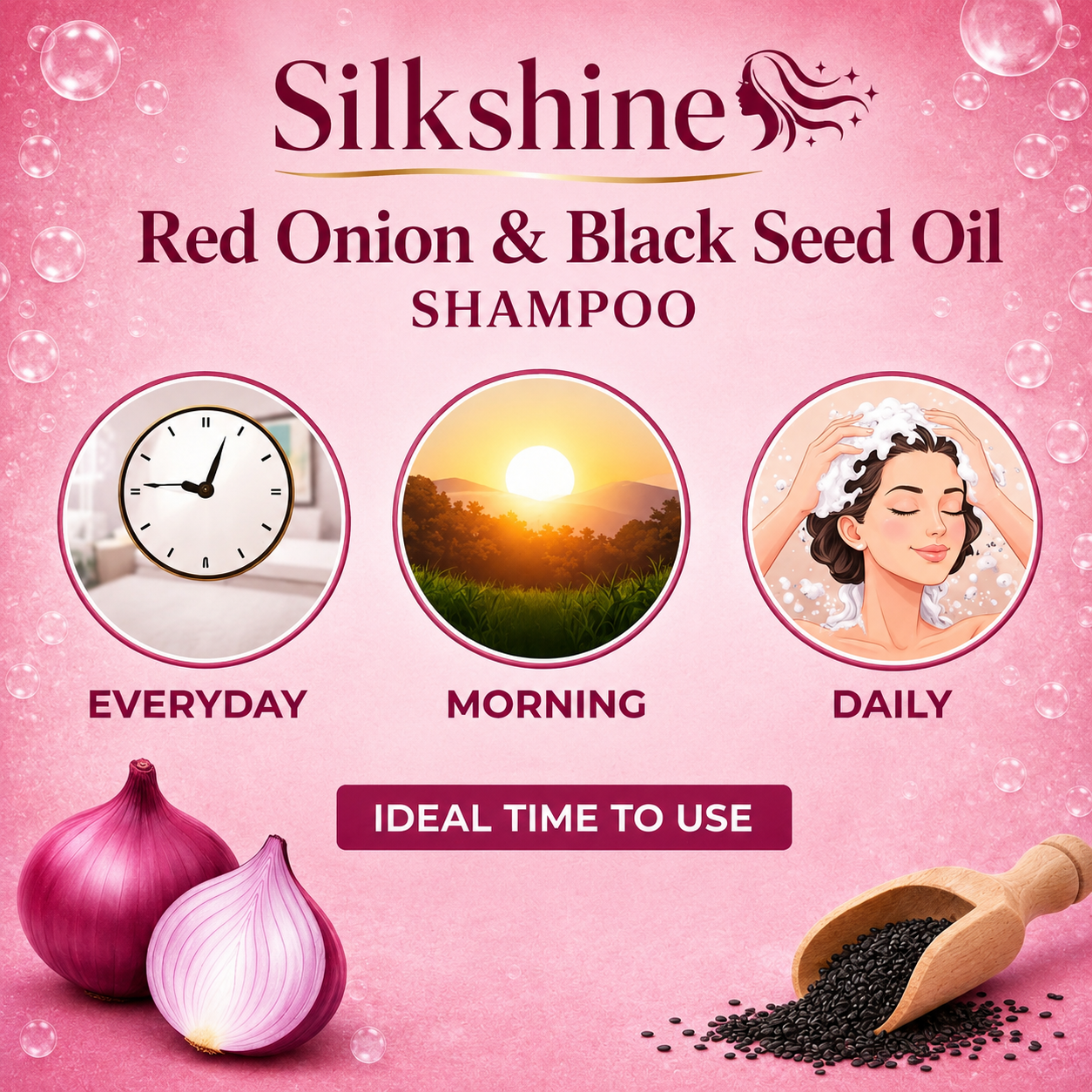 Silkshine Red Onion & Black Seed Oil Shampoo – Hair Fall Control & Hair Growth Care (100ml)