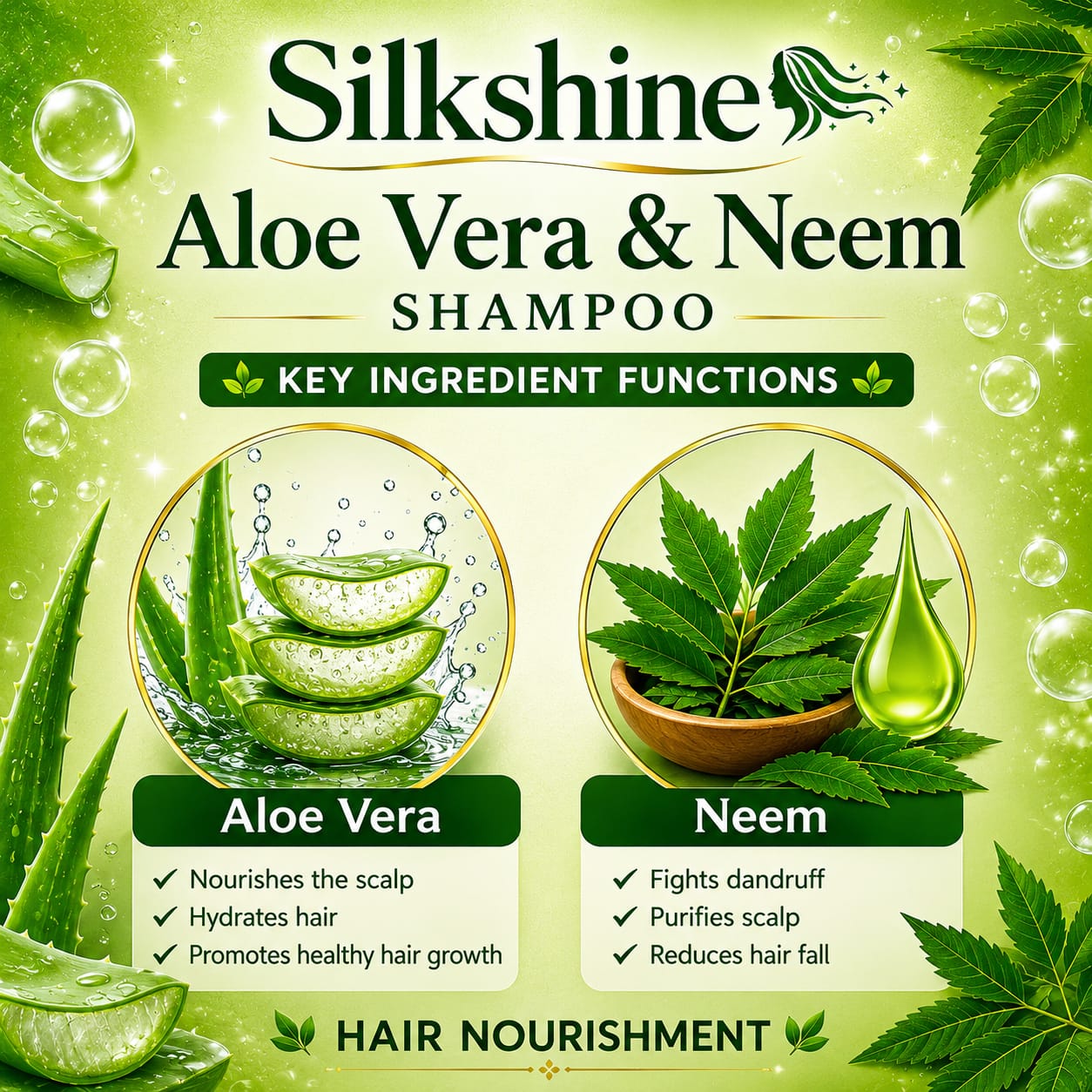 Silkshine Aloe Vera & Neem Family Pack Combo | 500ml + 100ml Free Herbal Shampoo