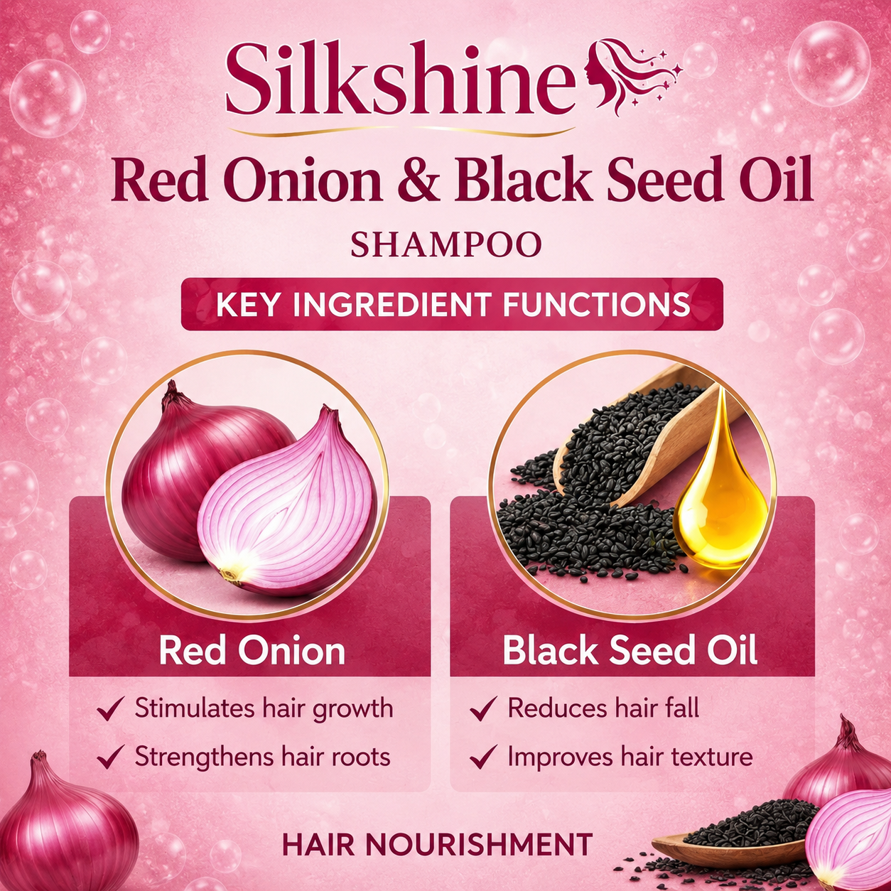 Silkshine Red Onion & Black Seed Oil Shampoo – Hair Fall Control & Hair Growth Care (100ml)