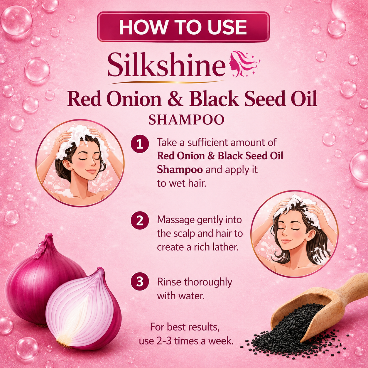 Silkshine Red Onion & Black Seed Oil Shampoo – Hair Fall Control & Hair Growth Care (100ml)