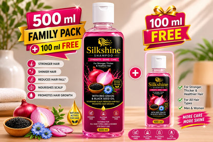 Silkshine Red Onion & Black Seed Oil Family Pack Combo | 500ml + Free 100ml Herbal Shampoo