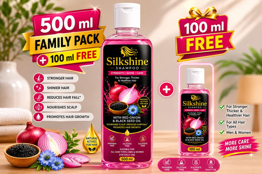 Silkshine Red Onion & Black Seed Oil Family Pack Combo | 500ml + Free 100ml Herbal Shampoo