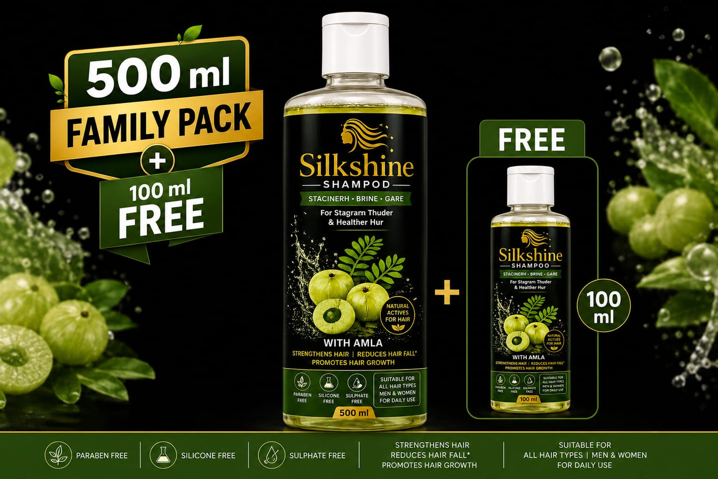 Silkshine Amla Family Pack Combo | 500ml + Free 100ml Herbal Shampoo