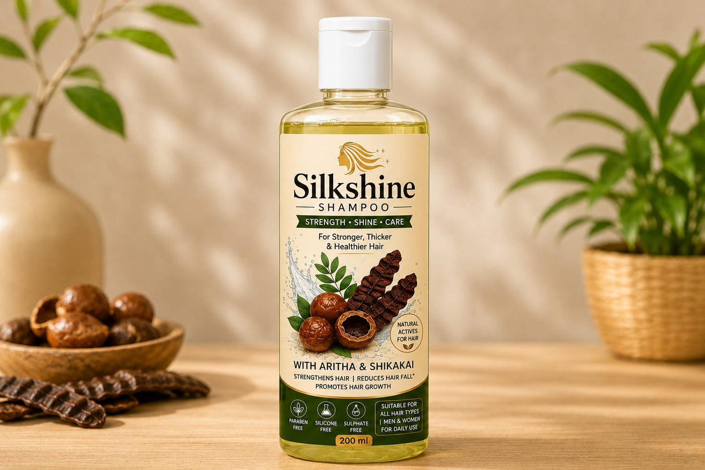 Silkshine Aritha & Shikakai Herbal Shampoo | Hair Fall Control & Deep Cleansing (200ml)