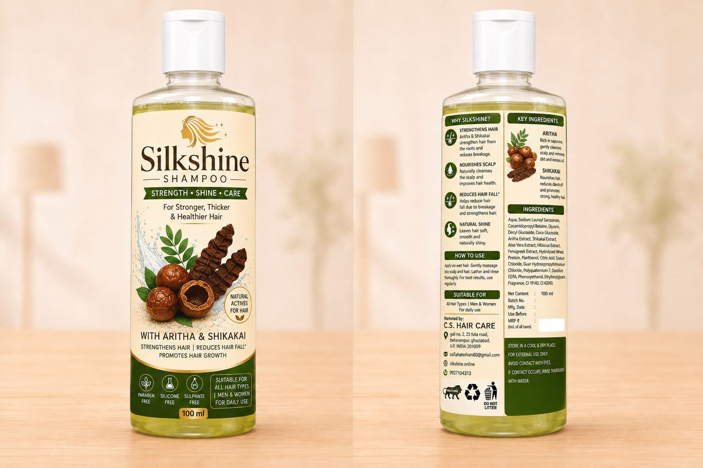 Silkshine Aritha & Shikakai Herbal Shampoo | Hair Fall Control & Hair Growth Care (100ml)