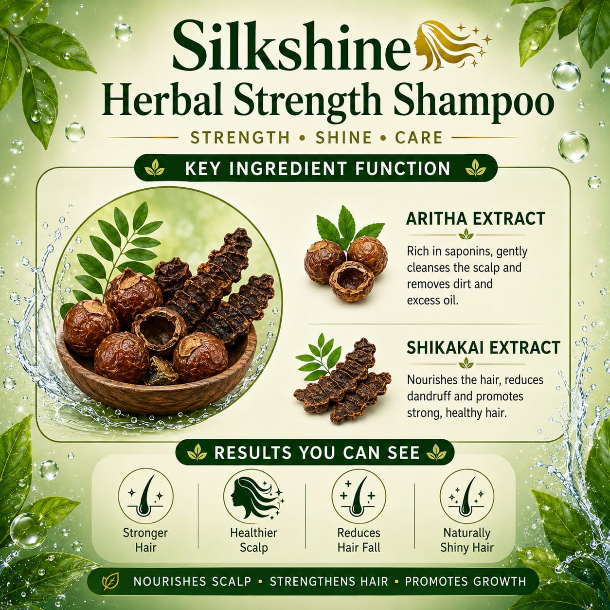 Silkshine Aritha & Shikakai Herbal Shampoo | Hair Fall Control & Deep Cleansing (200ml)