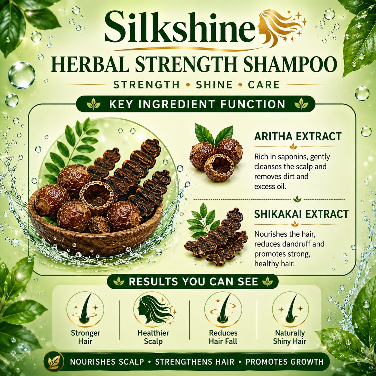 Silkshine Aritha & Shikakai Herbal Shampoo | Hair Fall Control & Deep Cleansing (200ml)