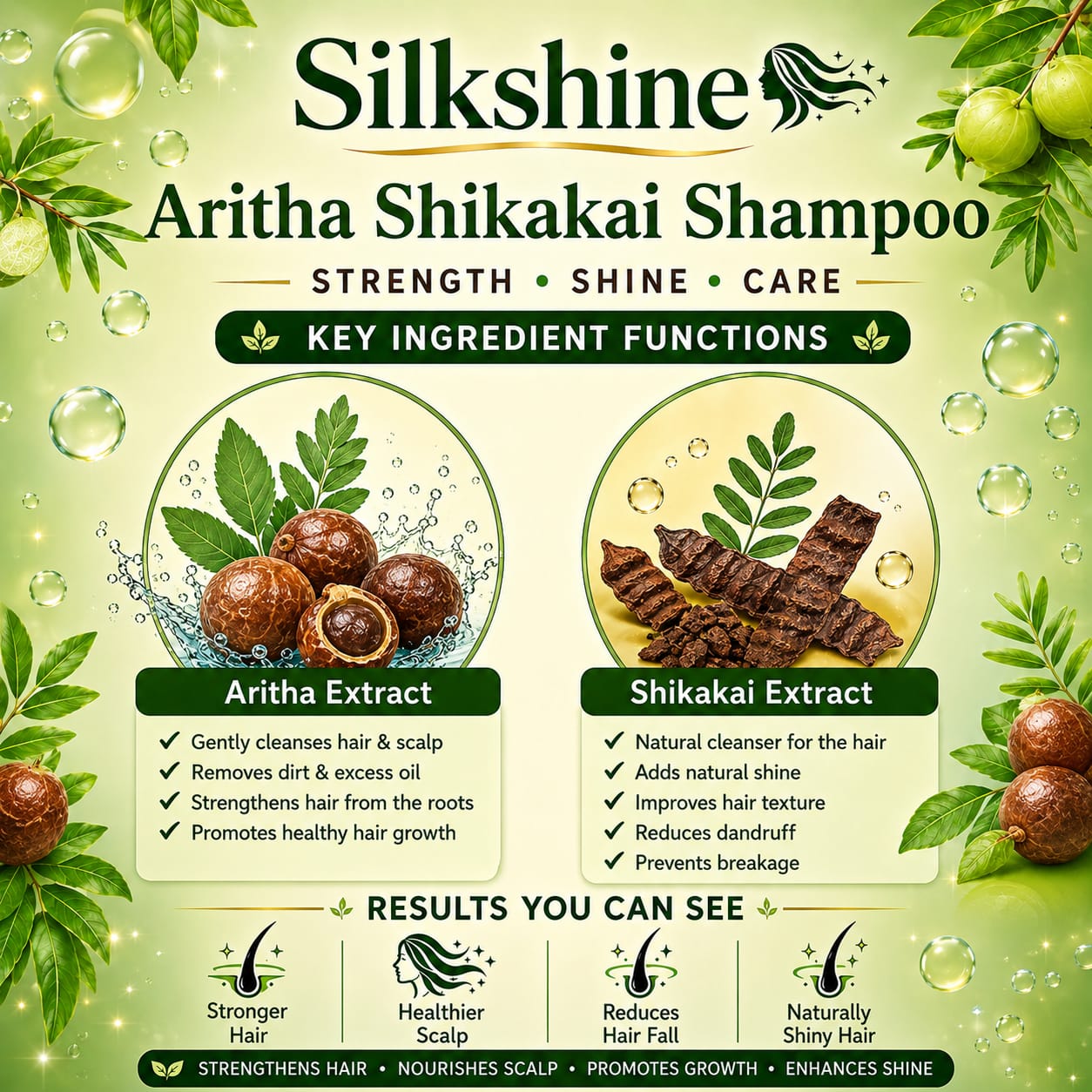 Silkshine Aritha & Shikakai Herbal Shampoo | Hair Fall Control & Deep Cleansing (200ml)