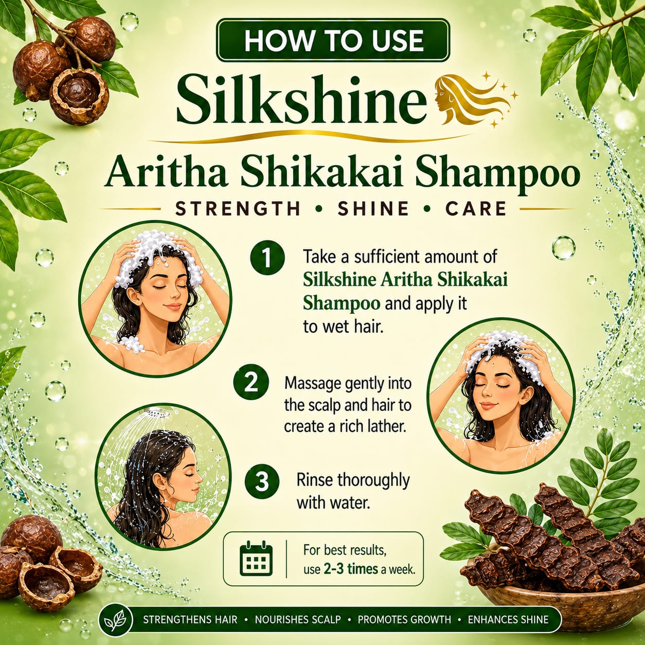 Silkshine Aritha & Shikakai Herbal Shampoo | Hair Fall Control & Deep Cleansing (200ml)