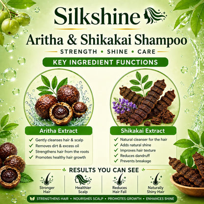 Silkshine Aritha & Shikakai Herbal Shampoo | Hair Fall Control & Deep Cleansing (200ml)